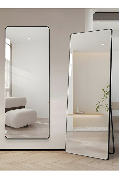 Taimi Large Mirror With Elegant Design 160x50 Cm-full Length Mirror With Black Metal Frame And Back Stand