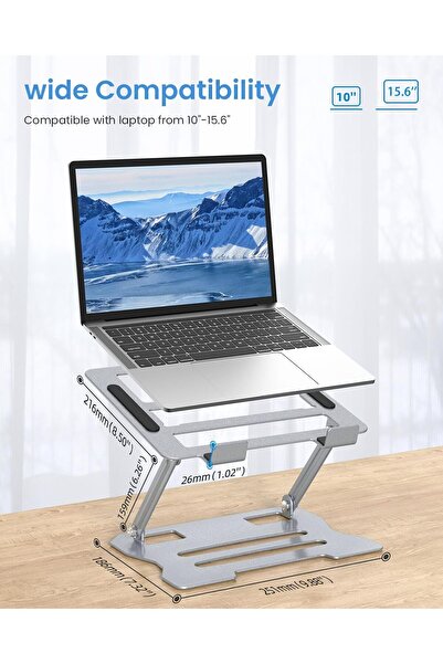 HASTHIP Adjustable Foldable Aluminum Laptop Stand for 11–17.3 inch Laptops (MacBook/Surface/Dell/H