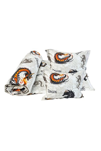 OEM Duvet cover 140x200 cm, with 2 pillowcases, 200gr/sqm, Dragon, grey/orange