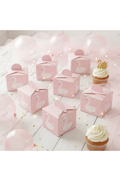 VELONZAL Kuğu Temalı Lokum Kutusu-Doğum Günü-Parti-Kutlama-Baby Shower-Hoşgeldin Bebek Hediyelik 25'li Paket