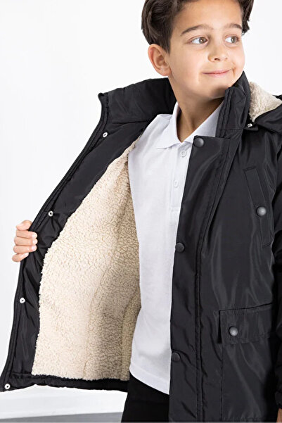 gnygiyim Boy's Lined Fur Detachable K Hooded Children's Coat