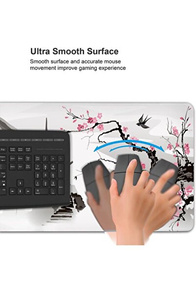 007 Extended Gaming Mouse Pad - Plum & Cherry Design, 80×30×3 mm, White/Black (A2)