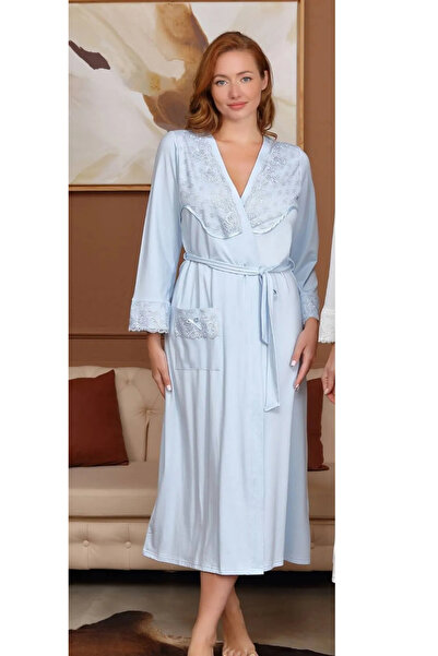 Bone Club Micro Cotton Lace Detailed Long Sleeve Women's Dressing Gown