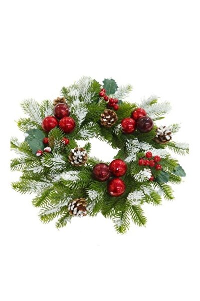 ANTBRO Coroană de Crăciun cu crenguțe de brad, fructe roșii și globuri, conur...