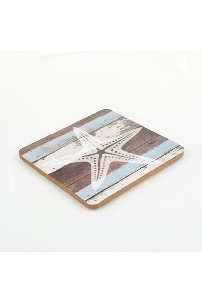 ANTBRO Suport de pahare din MDF 11×11 cm cu imprimeu „Stele de mare” – Protec...