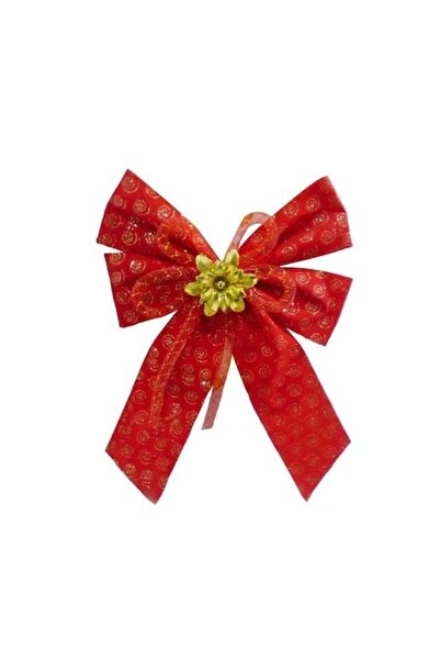 ANTBRO Fundă de Crăciun roșie/aurie cu sclipici și floare centrală, 20 x 27 cm