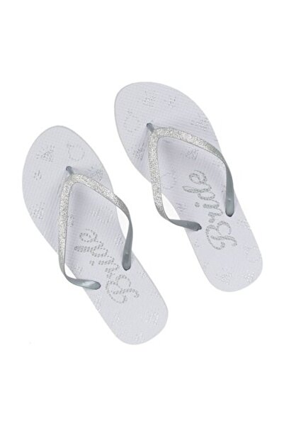 ANTBRO White Silver Glitter Beach Slippers "Bride" – for the Bride, size 37-38
