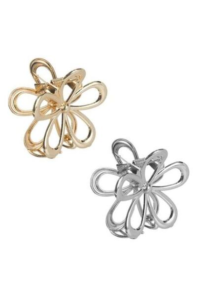 ANTBRO - Set de 2 agrafe de păr metalice cu flori, argintii și aurii, 6,5 cm