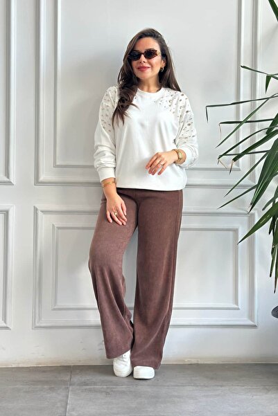 Yağmur Butik Beli Lastikli Kadife Bol Paça Pantolon