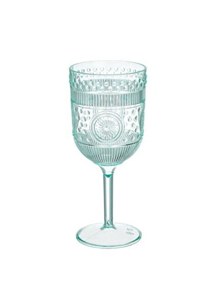 ANTBRO ® Mint Green Stem Plastic Glass 430 ml, Embossed Reusable - Boho-Chic