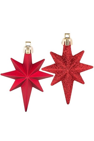 OEM Set ornamente de Crăciun cu stele roșii mate cu sclipici 8 cm - 16 buc