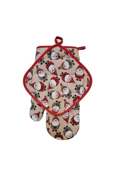 ANTBRO Thermal Oven Glove Set, Cotton/Polyester, Santa Claus Design, 27x17 cm