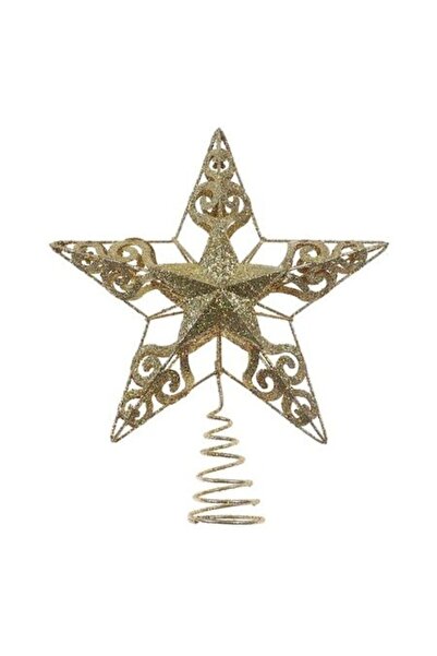 ANTBRO Buton decorativ pentru brad de Crăciun - Stea aurie cu sclipici, aspec...