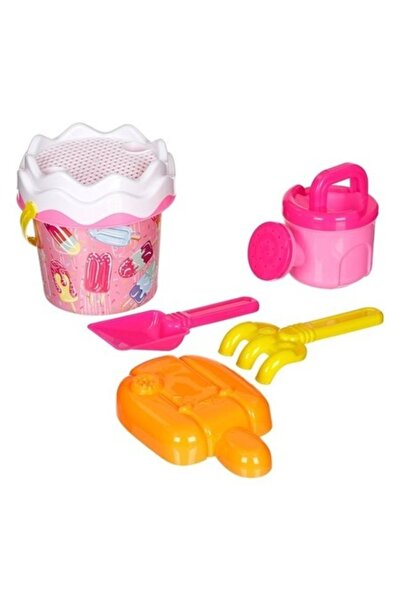 ANTBRO Găleată de plajă roz pentru înghețată Ø14x11cm cu 4 accesorii pentru n...