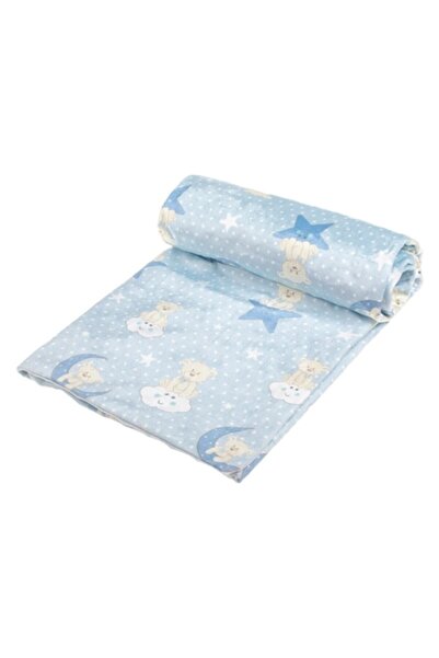 OEM Pătură Teddy din catifea albastru deschis, față-verso, pentru bebeluși, 90x80 cm