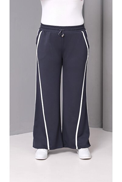 Ebsumu Women's Plus Size Extra Comfortable Fit Striped Smoked Sweatpants