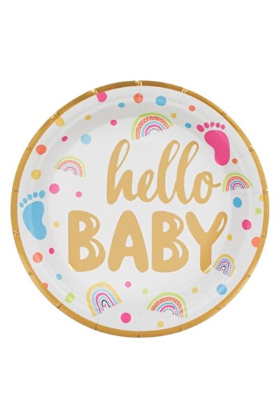 OEM Set de 6 farfurii de carton cu mesajul „hello baby” pentru petrecere cu t...