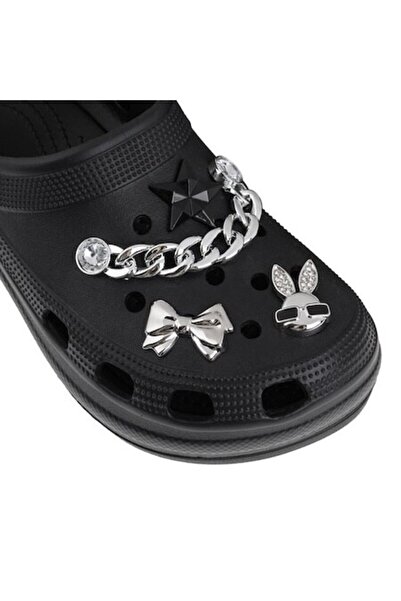 ANTBRO Accesorii decorative pentru saboți argintii și negre - 4 modele (Crocs...
