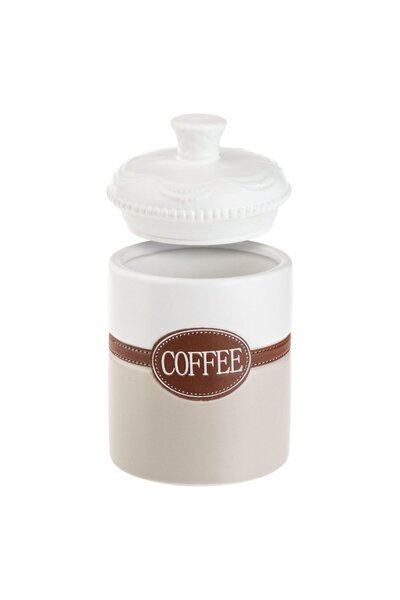 OEM Ceramic jar white ecru brown with lid 'Coffee' 1L