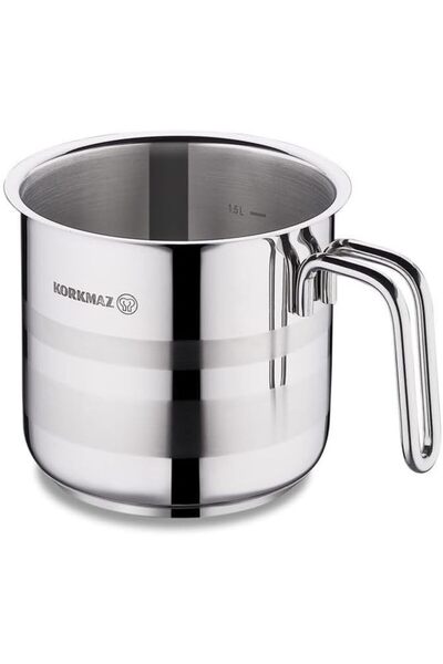 KORKMAZ Astra Stainless Steel Milk Pot, 14 cm, 2 L, Silver