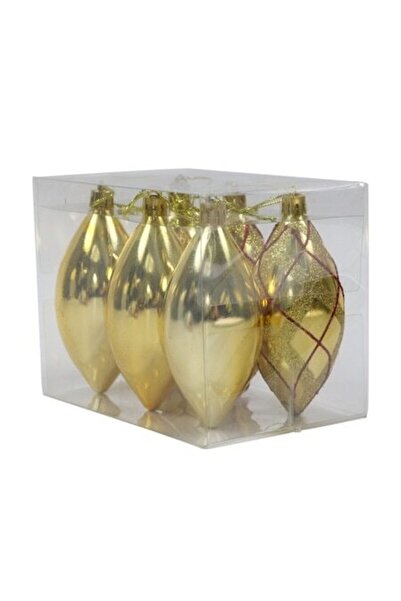 ANTBRO Set de 6 globuri de Crăciun, aurii și roșii cu sclipici, plastic, 11 cm