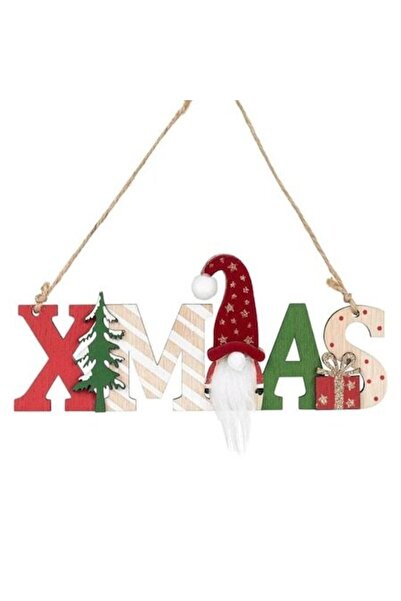 ANTBRO Decorațiune de Crăciun suspendată din lemn „XMAS” cu gnom, brad înzăpe...