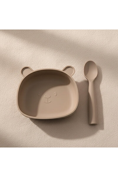 Mellow Kids Set bol și lingură din silicon pentru bebeluși - formă de ursuleț...