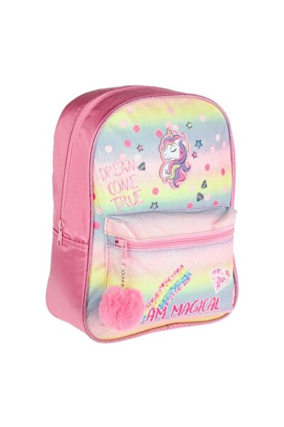 Lumi LUXURY Pink Holographic Unicorn Preschool Backpack with Pompon 24 x 10 x 31 cm