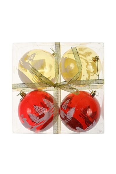 ANTBRO Set de 4 globuri de Crăciun Antbro® decorate cu peisaj de iarnă, roșu/...