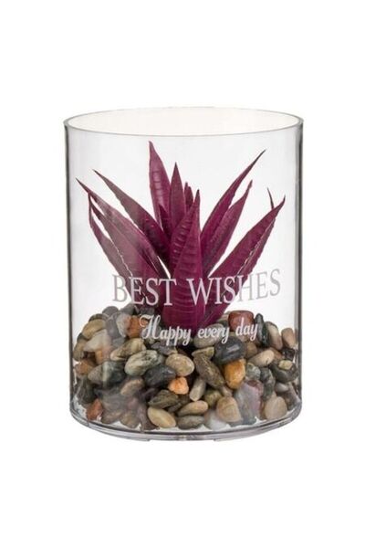 ANTBRO Plastic Vase Ø 8 × 10 cm – Compact Pot with Red Artificial Plant