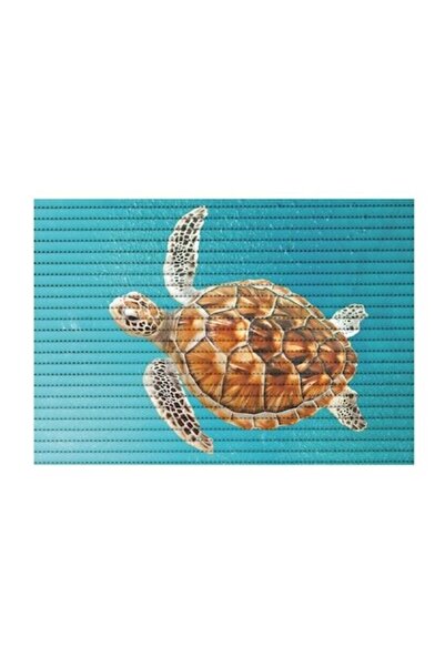 ANTBRO Covoraș de baie antiderapant din PVC, model cu broaște țestoase, albastru/maro, 48 x 80 cm