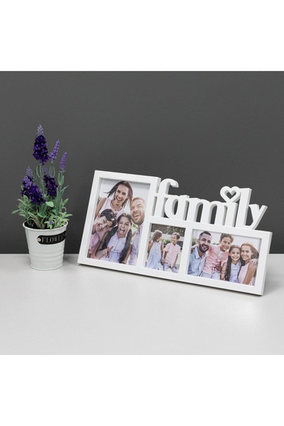 OEM White 3D Decorative Photo Frame 'Family' for 3 Photos, 40x20 cm