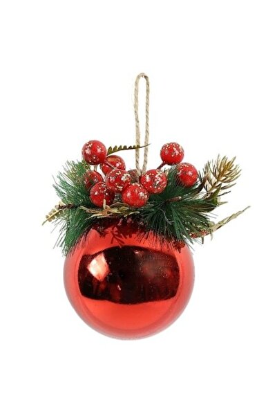 ANTBRO Ornament de Crăciun - glob roșu cu crenguță de ilex și sclipici, plast...