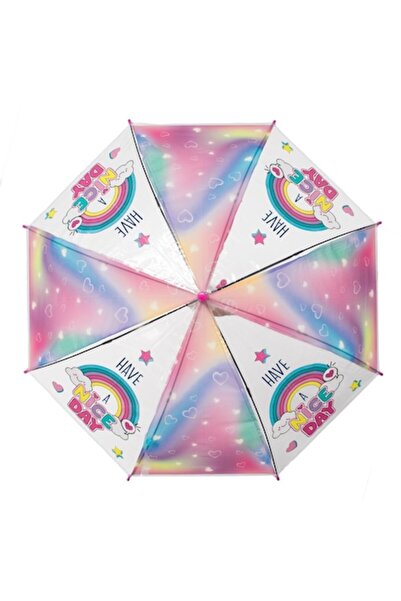 OEM Children's Automatic Pink Transparent Tie Dye Rainbow Cane Umbrella 66cm