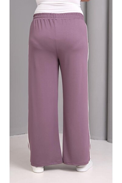 Ebsumu Women's Plus Size Extra Comfortable Fit Striped Purple Sweatpants