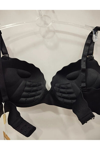 Belvü Women's Push up Laser Cut Hand Supported Black Bra