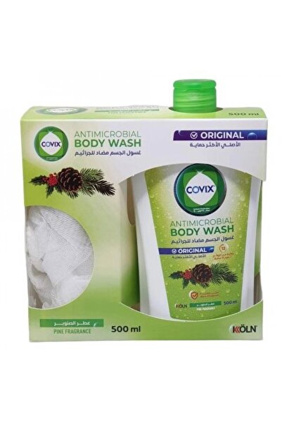 covix كوفيكس غسول الجسم الأصلي مضاد للجراثيم برائحة الصنوبر مع ليفة - 500 مل