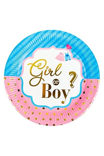 OEM Set de 6 farfurii de carton „Fată sau Băiat?” pentru petrecere baby shower, roz/albastru, 23 cm