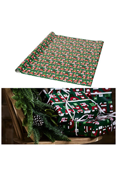 IKEA Vinterfint Yeşil Desenli 4 Metre x 1 Metre Rulo Hediye Paketi Kağıdı Pak...