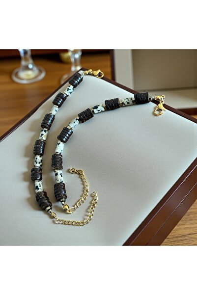 MODA سوار نسائي من الحجر الطبيعي البني – جاسبر دالماشيا، خشب وهيماتيت بتصميم ...