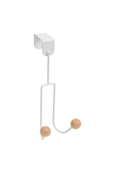 ANTBRO Cuier de ușă alb, modern, 2 cârlige din lemn, metal, 20 x 9 cm