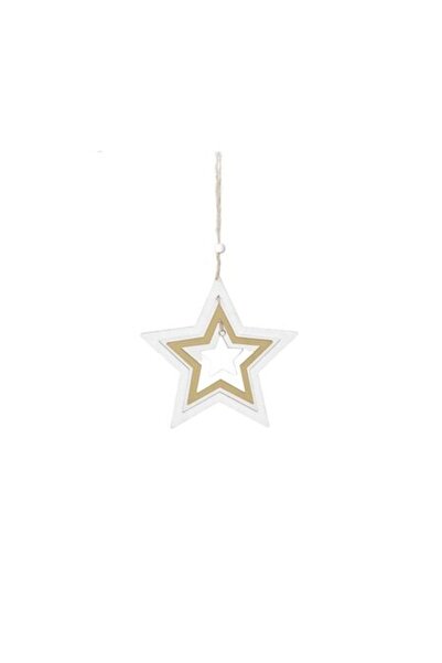 ANTBRO Ornament de Crăciun pentru brad, stea din MDF, alb/maro, 12 cm