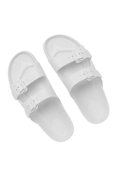 ANTBRO papuci de damă alb-gălbui mărimea 39-40 – sandale de plajă cu barete duble cu cataramă