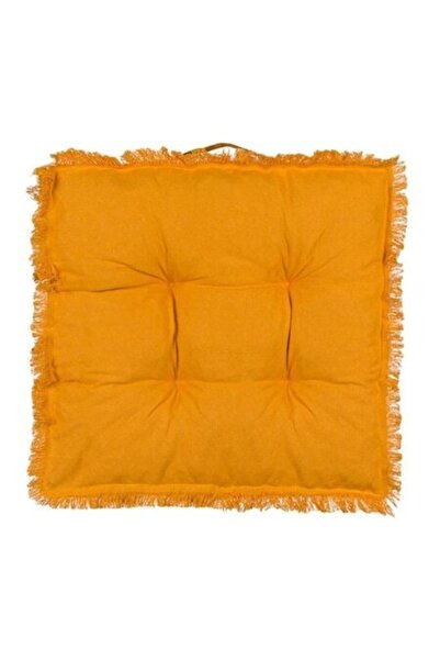 ANTBRO Pernă de podea, bumbac, galben muștar, 45x45 cm, cu franjuri, stil boho