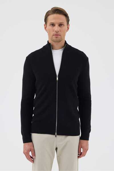 Paşahan Double Zipper 100% Cotton Mock Neck Knitwear Cardigan