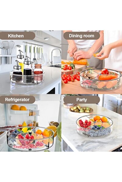 NO BRAND Tavă rotativă, transparentă, 3 poziții, 23x7cm