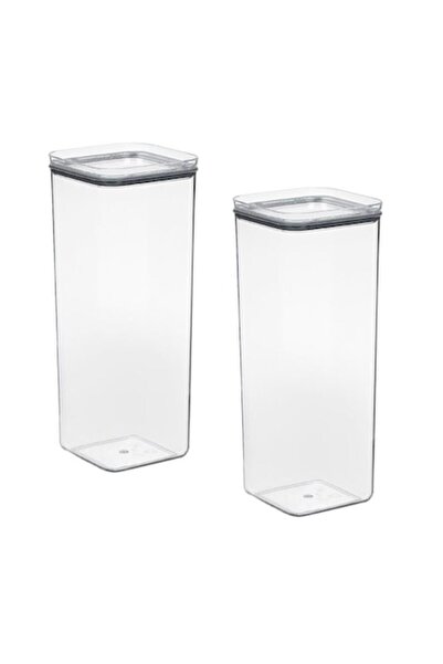 OEM Set of 2 Food Storage Containers, Plastic with Lid, 2 L, 10.5x10.5x27 cm, Transparent