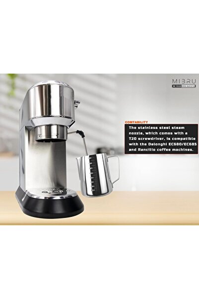 MIBRU Steam Wand - Compatible with DeLonghi EC680/EC685 & Rancilio Dedica, 3-Hole Stainless Steel
