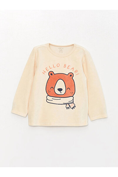 LC Waikiki LCW baby Bej Bisiklet Yaka Uzun Kollu Baskılı Erkek Bebek Tişört Ve Pantolon 2'li Takım