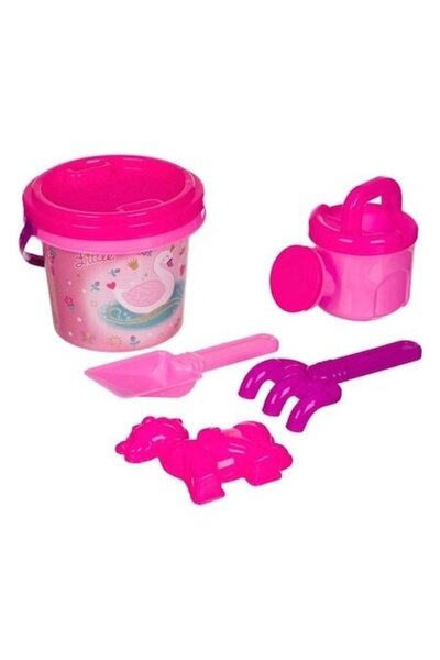 ANTBRO Kids Beach Toy Set – Fuchsia Swan Bucket Ø14x11cm with 4 Accessories (...